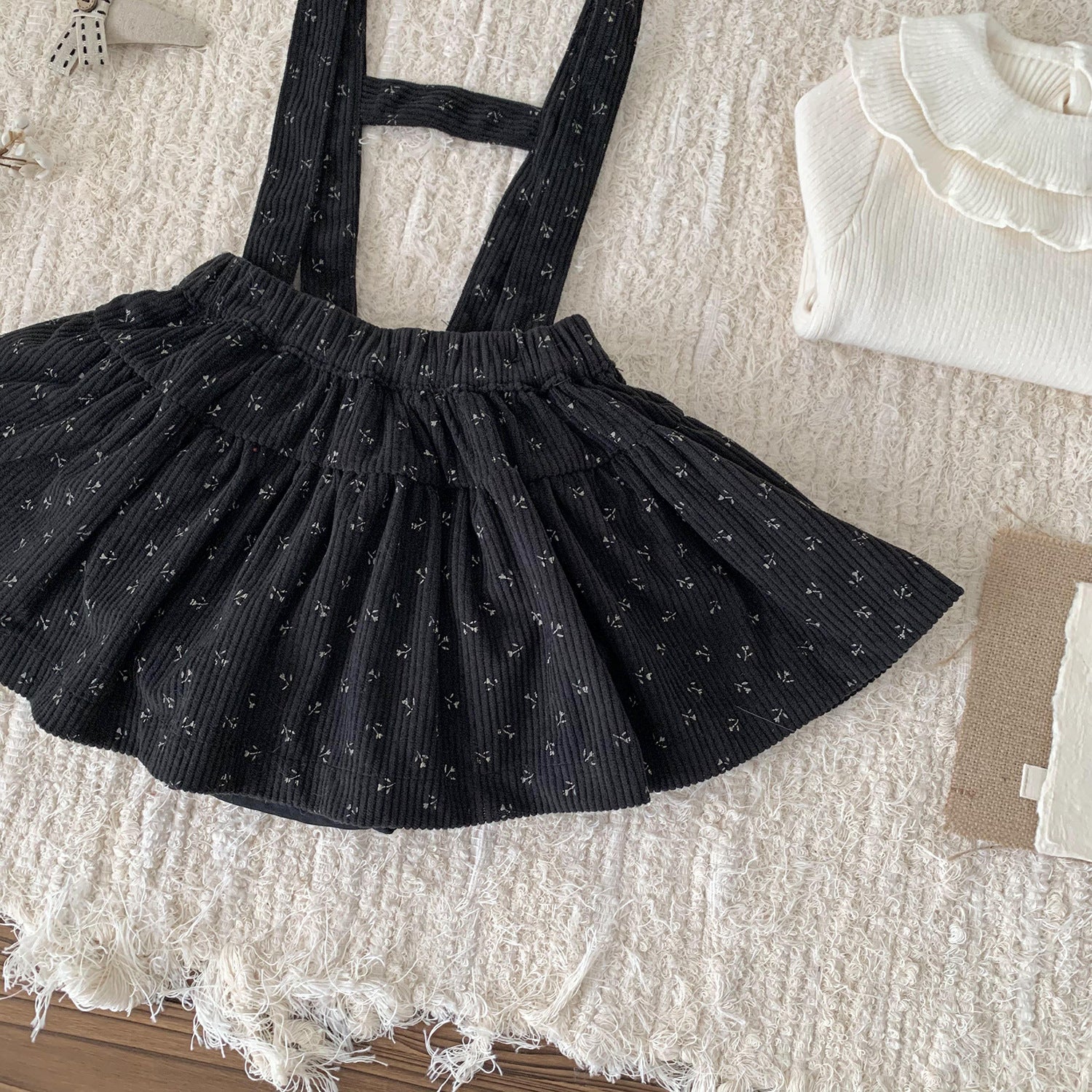 Corduroy Skirt with Suspenders