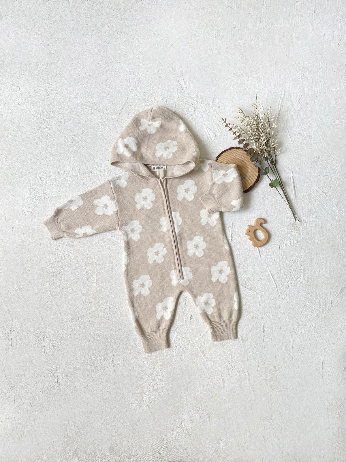 Beige Bodysuit with Flower pattern