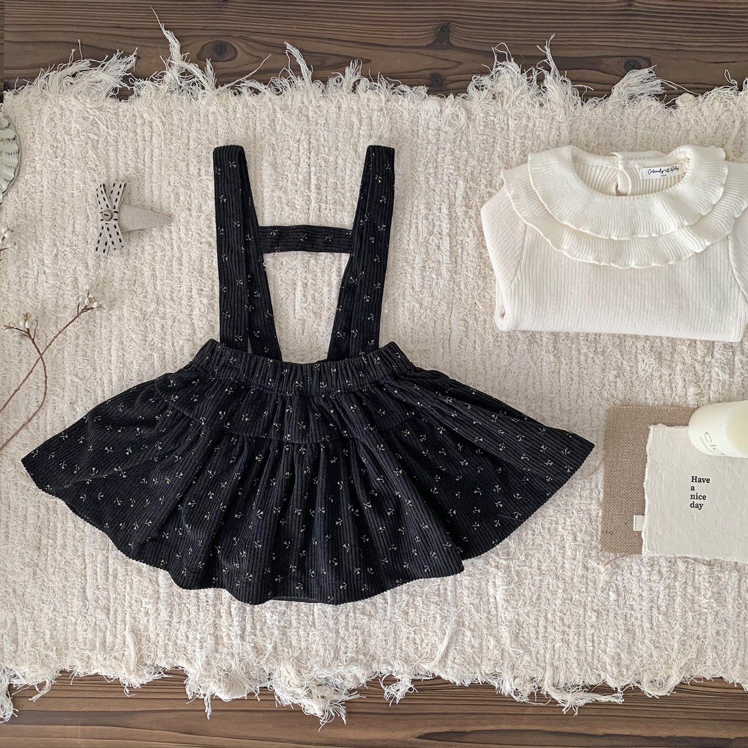 Corduroy Skirt with Suspenders