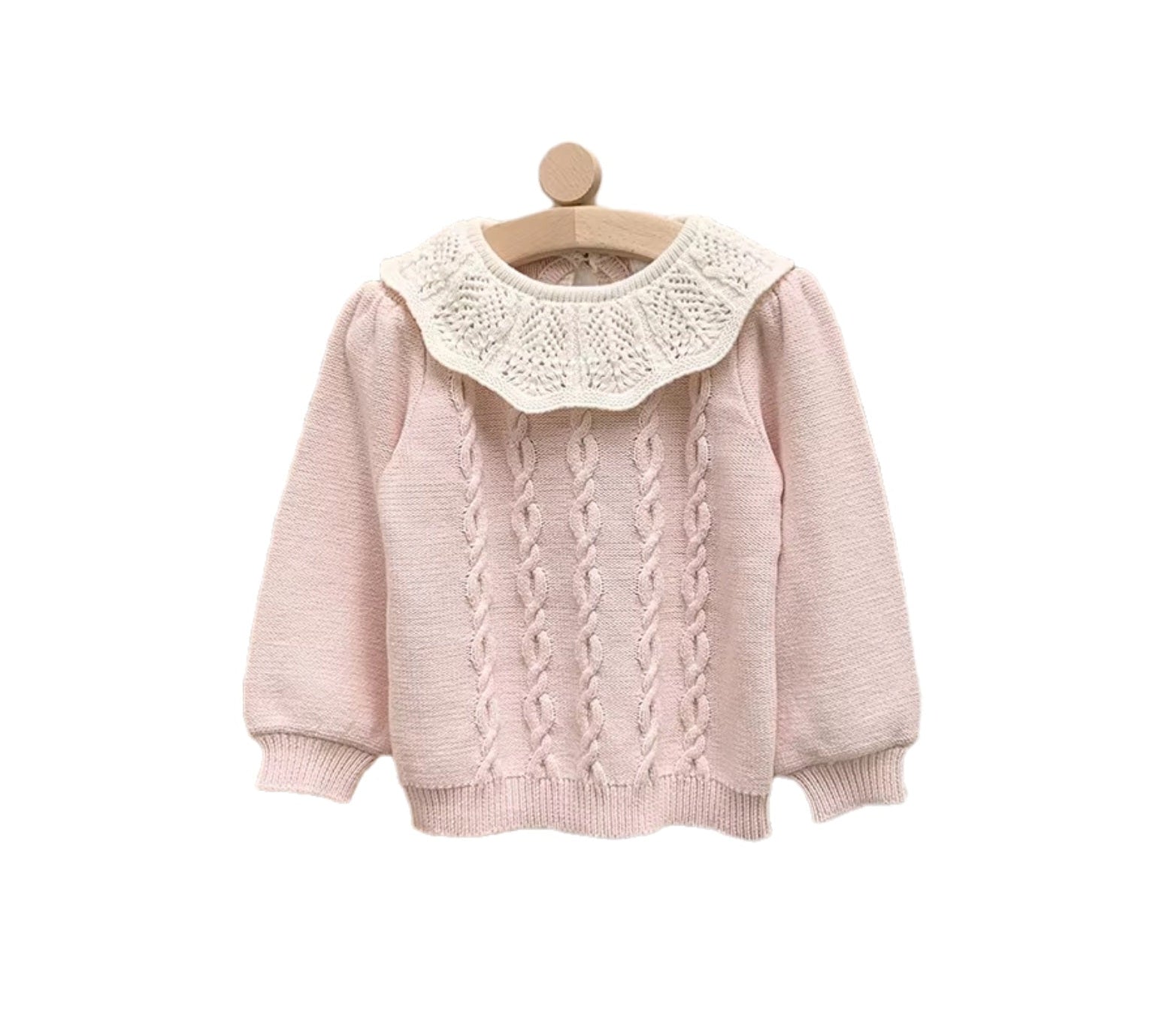 Pink Knitted Sweater with Lace Frill